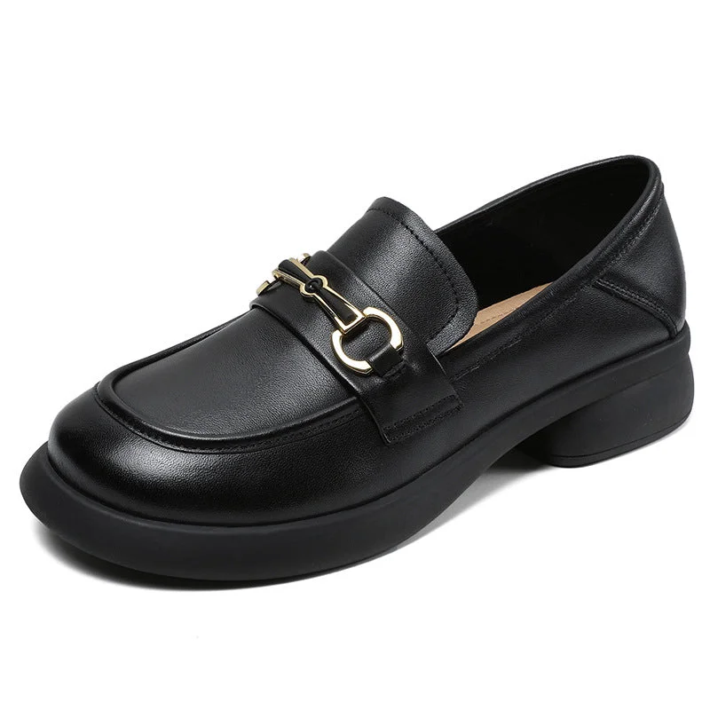 Women Casual Soft Leather Comfort Low Block Loafers