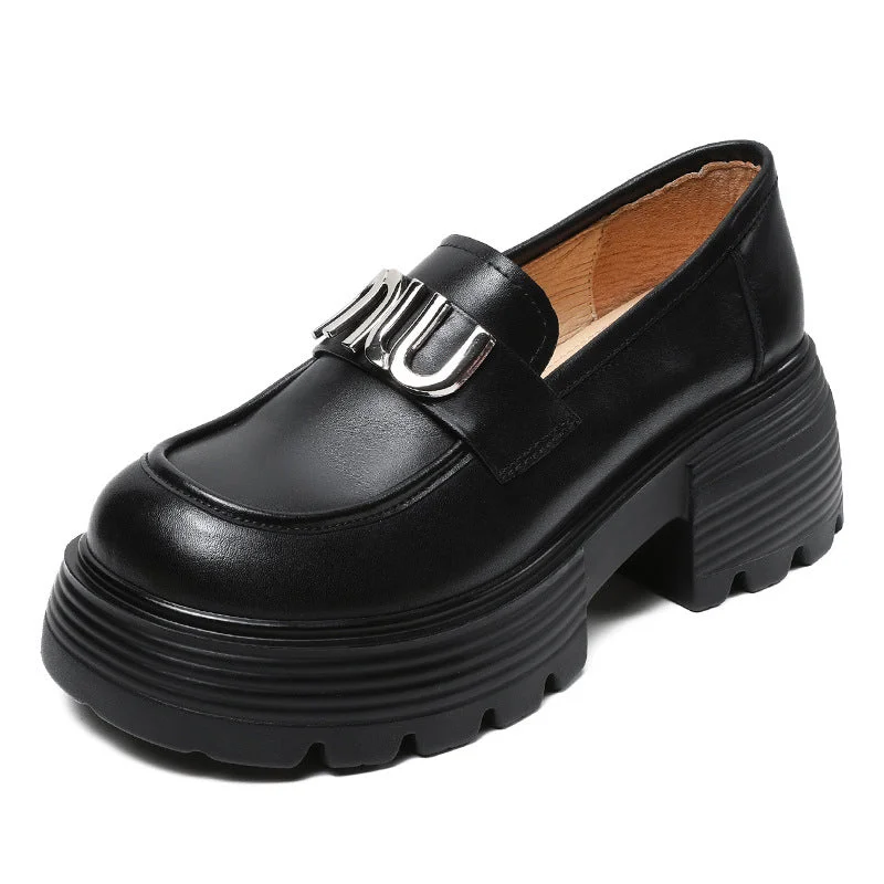 Women Minimalist Leather Chunky Platform Loafers