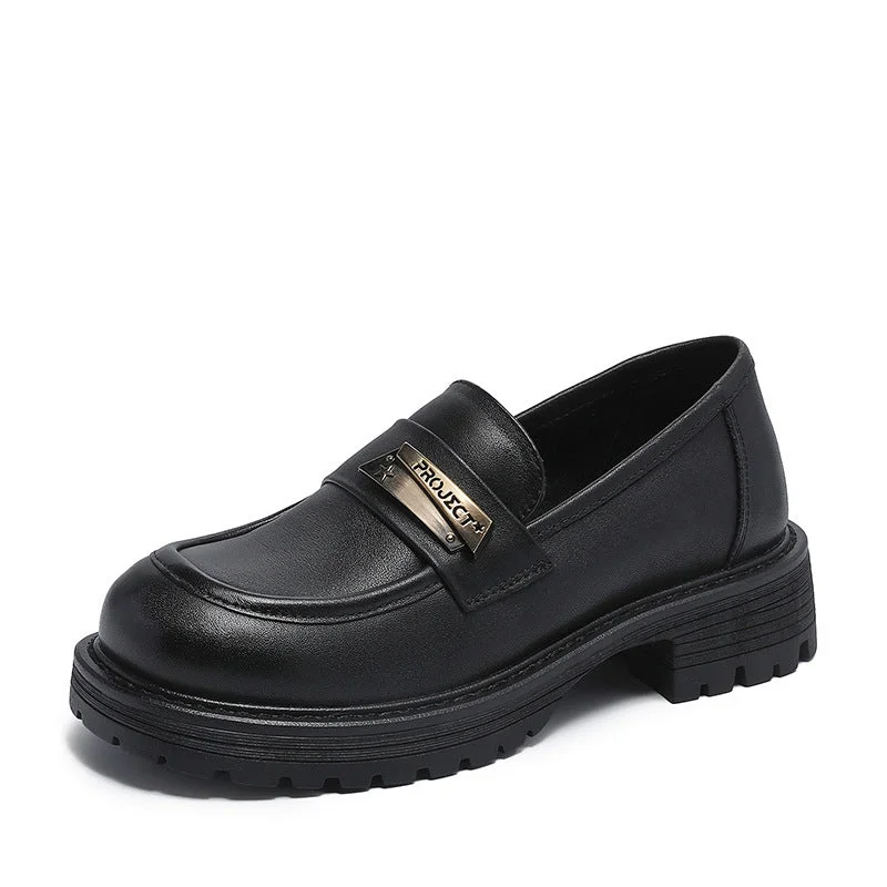 Women Retro Minimalist Leather Thick Soled Loafers