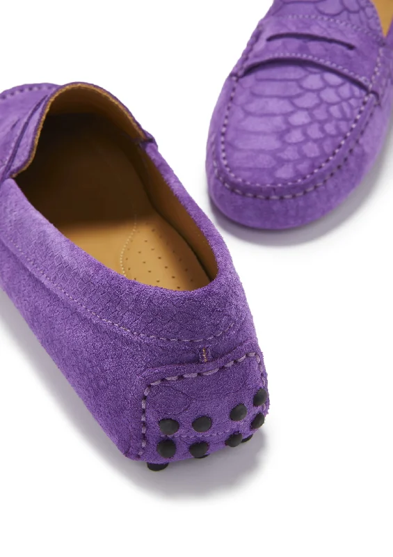 Women's Penny Driving Loafers, purple embossed suede