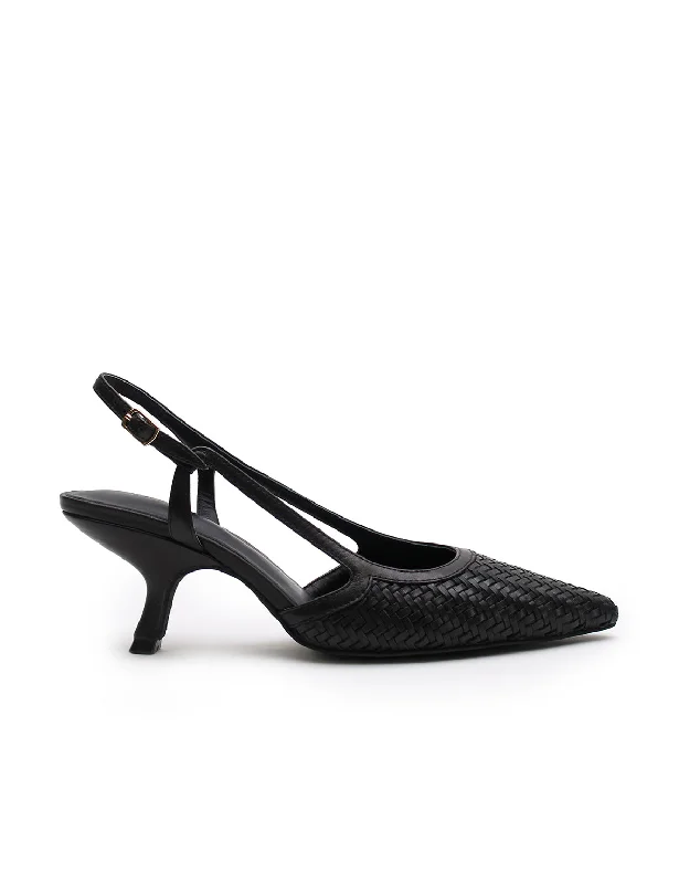 Woven Sling Back Heel - Black