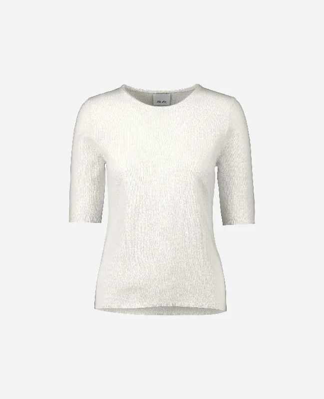 Rundhals Pullover aus Cashmere-Mischung in Weiß