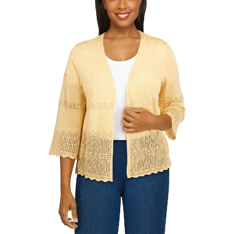 Alfred Dunner Womens Plus Open Front Crochet Cardigan Sweater