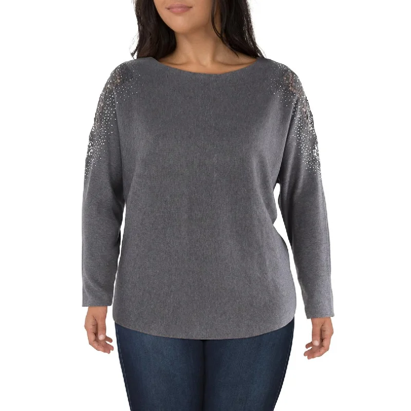 Liv Milano Womens Embellished Dolman Pullover Sweater