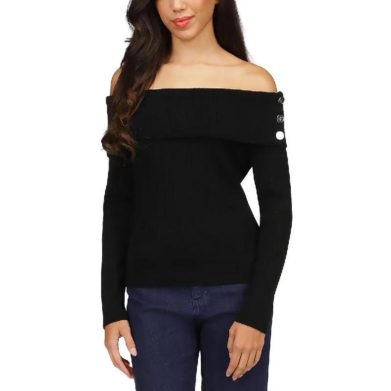 MICHAEL Michael Kors Womens Off Shoulder Snap Button Pullover Sweater Classic sweaters