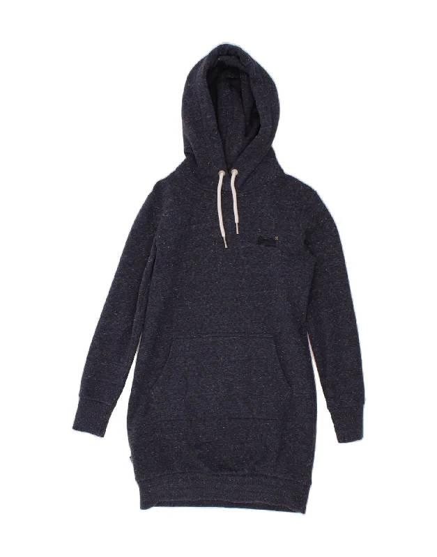 SUPERDRY Womens Hoodie Dress UK 10 Small Navy Blue Flecked Polyester