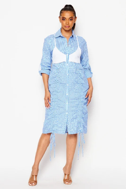 One and Only Ruched Striped Shirtdress Spring mini dresses