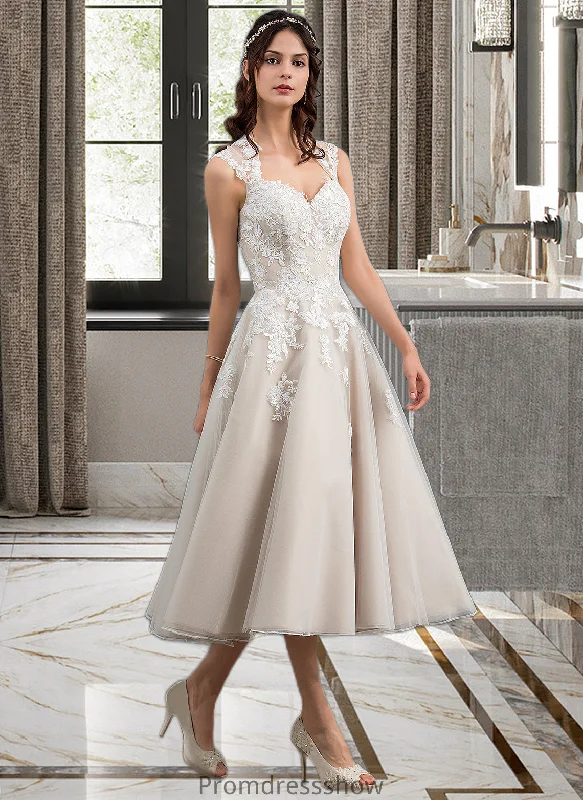 Ashleigh Ball-Gown/Princess Sweetheart Tea-Length Tulle Wedding Dress With Sequins STKP0013791 Lace Back Wedding