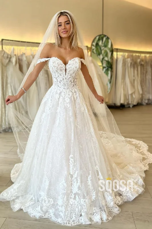 Off the Shoulder Romantic Lace Wedding Dress Bridal Gown QW2291 Romantic Wedding Dress