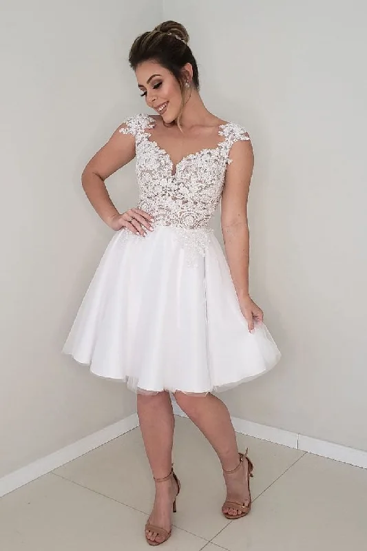 Princess Short A-line Sweetheart White Lace Wedding Dress Floral Lace Wedding