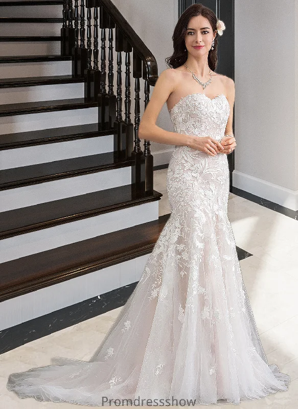 Kianna Trumpet/Mermaid Sweetheart Court Train Tulle Lace Wedding Dress STKP0013710 Vintage Wedding Gown