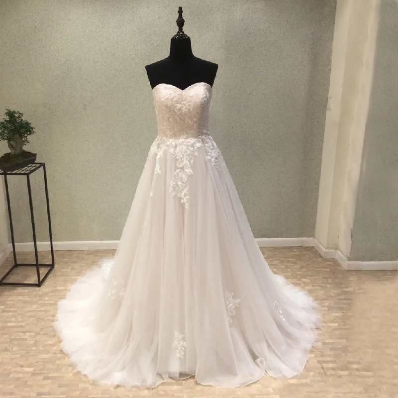 Sweet Heart Backless Applique Wedding Dresses, Tulle A-Line Lace Wedding Dresses, KX1094 Wedding Dress Style