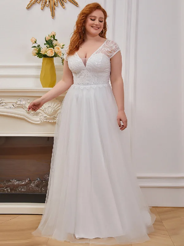 Trendy Deep V Neck Tulle Wholesale Wedding Dress