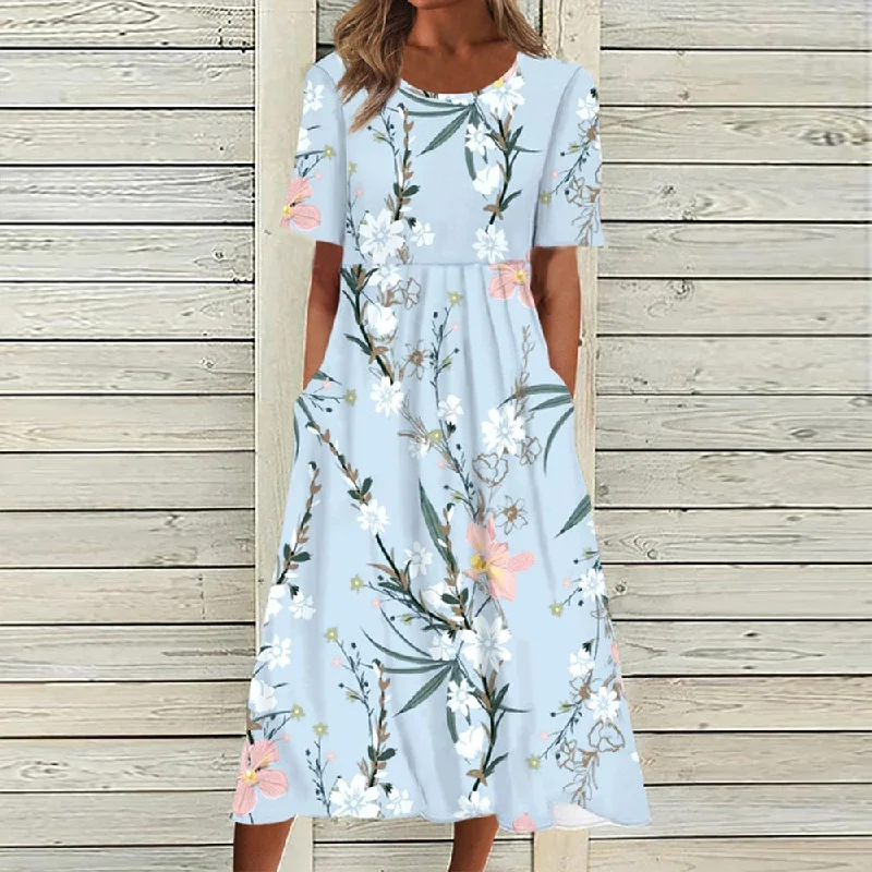 Chic Floral Print Short Sleeve Midi Dress Casual midi dresses