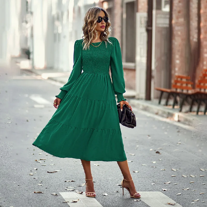 Green Long Sleeve Midi Dress Lace midi dresses