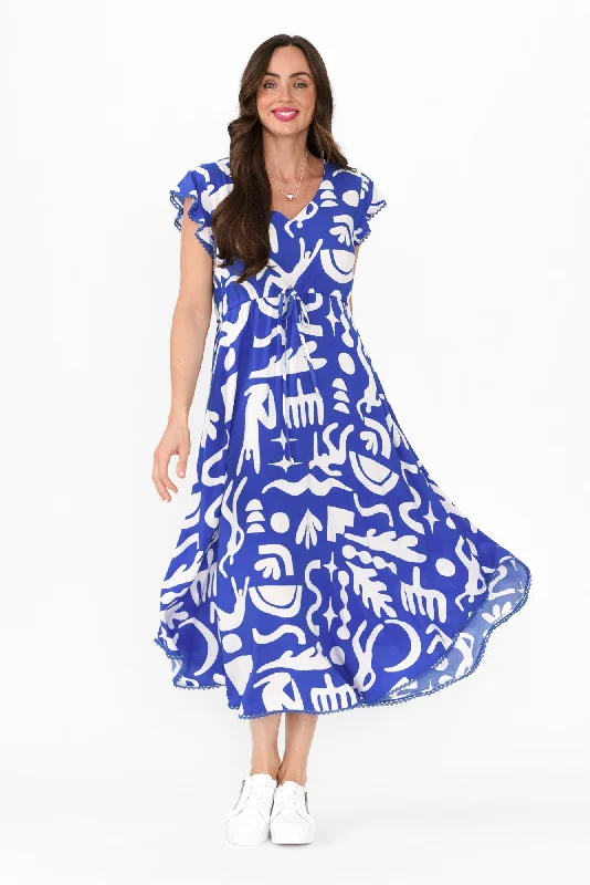 Libby Blue Geo Midi Dress Best midi dresses for petites