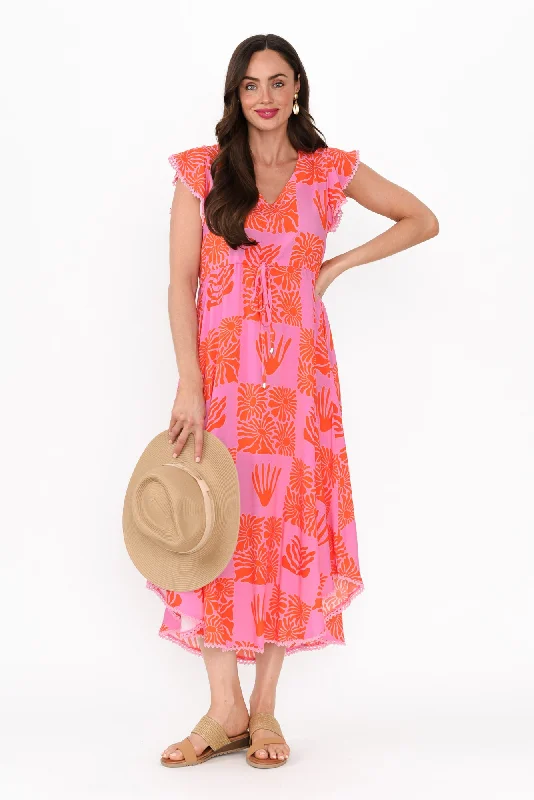 Libby Pink Ripple Midi Dress