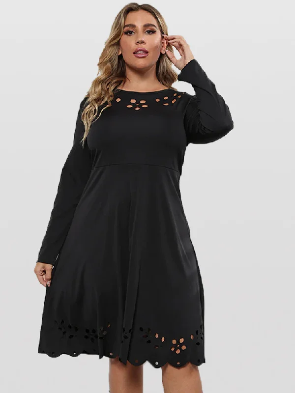 Plus Black Hollow Out Midi Dress Trendy midi dresses under $50