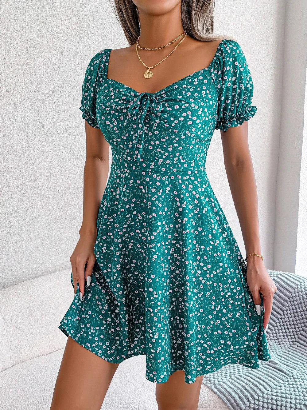 Short Sleeved Floral Midi Dress