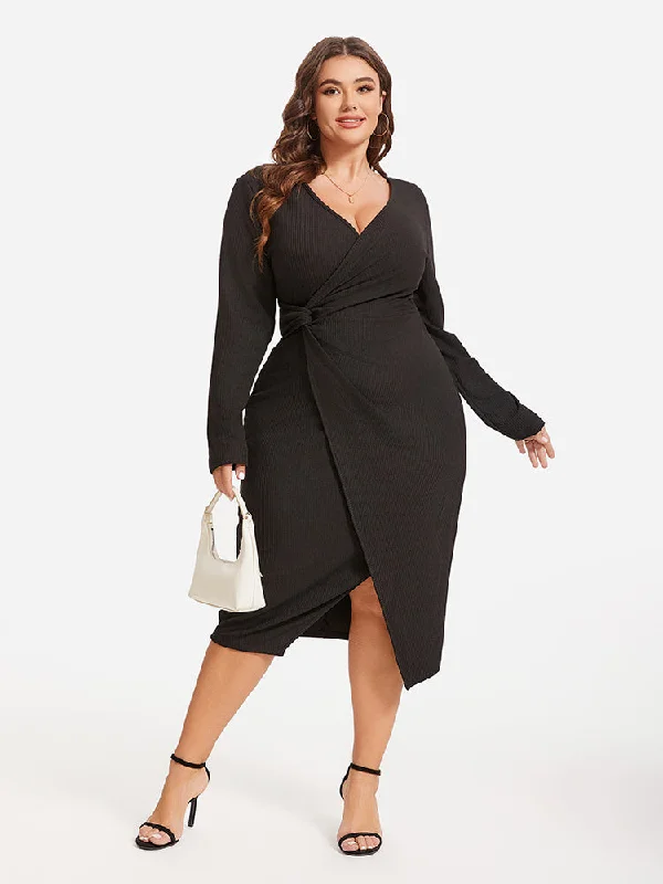 Solid Twist Front Wrap Hem Midi Dress Best midi dresses for date night