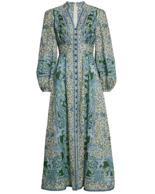 Green Paisley Ottie Plunge Midi Dress Women's midi dresses