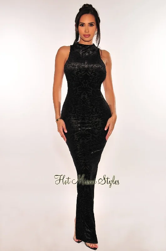 Black Victorian Velvet Sleeveless Bodycon Maxi Dress Glamorous maxi dresses