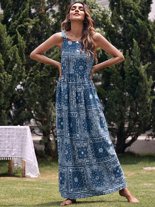 BerriesJam - Bohemian Strap Tie Up A-line Print Beach Long Dress Graduation maxi dresses