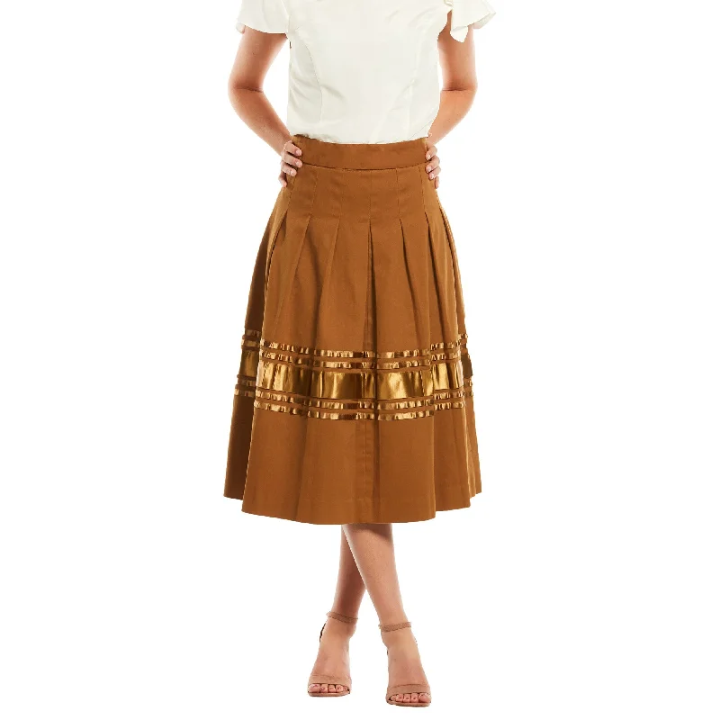 J. Peterman Women's Contrast Ribbon Pleated Skirt in Tobacco Plus size unclassified skirts