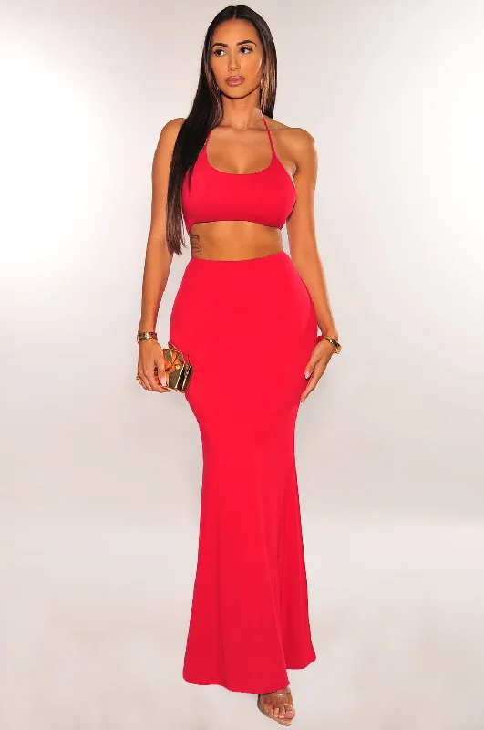 Red Halter Cut Out Mermaid Maxi Dress Sexy little black maxi dresses