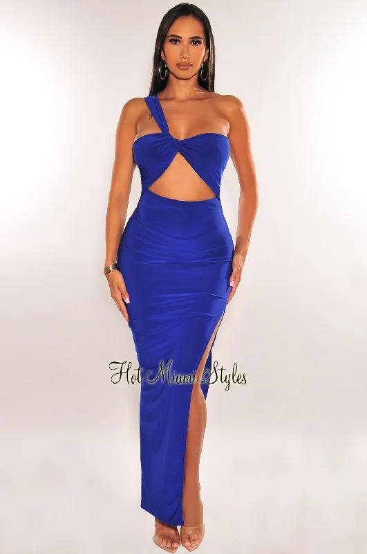 Royal Blue One Shoulder Cut Out Slit Maxi Dress Revolve maxi dresses