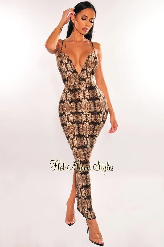 Snake Print Spaghetti Strap Sweetheart Maxi Dress