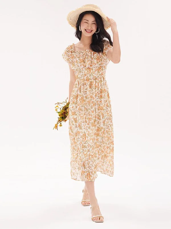 Ruffle Floral Maxi Dress Long sleeve maxi dresses