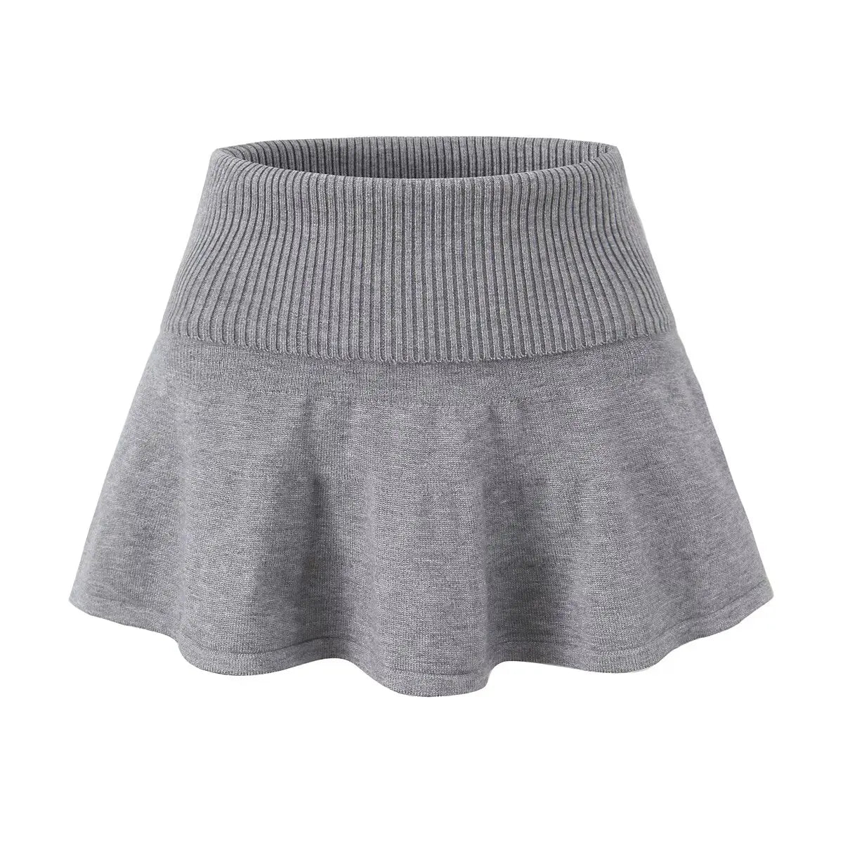 A&A Sandro Knitted Mini Fold Over Skirt Pleated Mini Denim