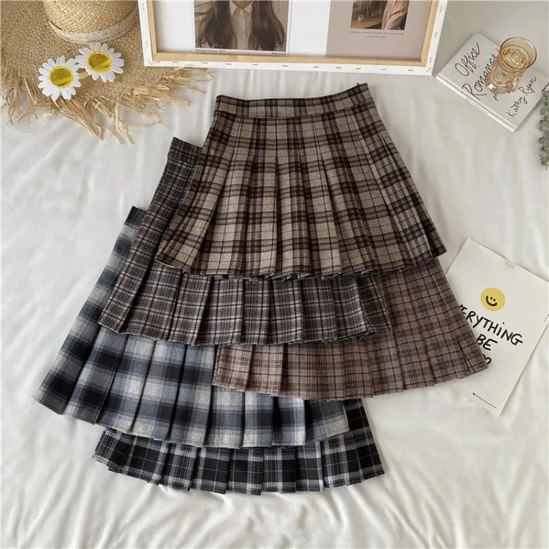 Japan Plaid Jk High Waist Thin A Line Short Skirt