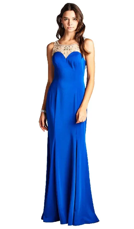 Aspeed Design - Bejeweled Illusion Bateau Sheath Prom Dress Minimalist unclassified dresses