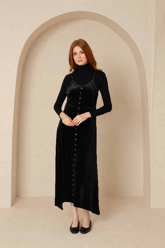 Black Asymmetrical Velour Jumper Lace unclassified dresses