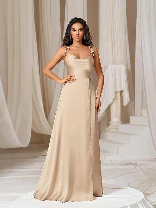 Elegant Tie Shoulder Satin Bridesmaid Dress Best-selling unclassified dresses