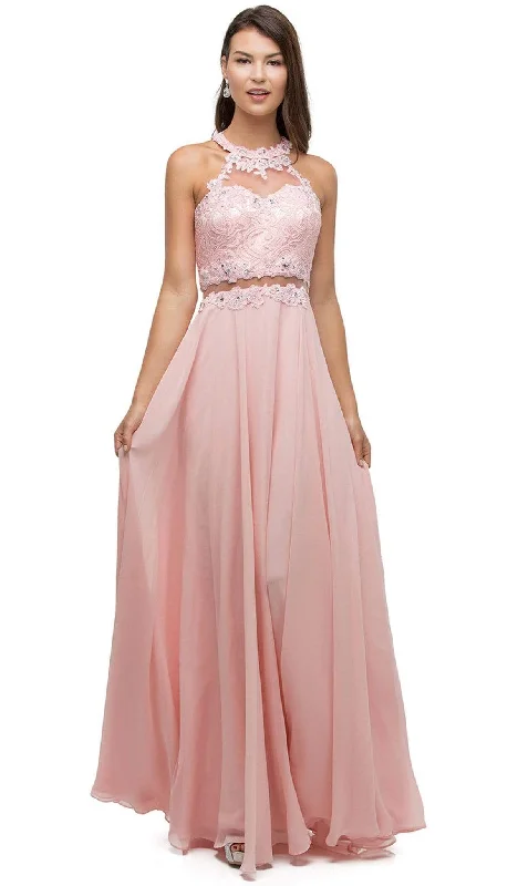 Dancing Queen - 9548 Jeweled Illusion Halter Chiffon Prom Dress Earthy tone unclassified dresses