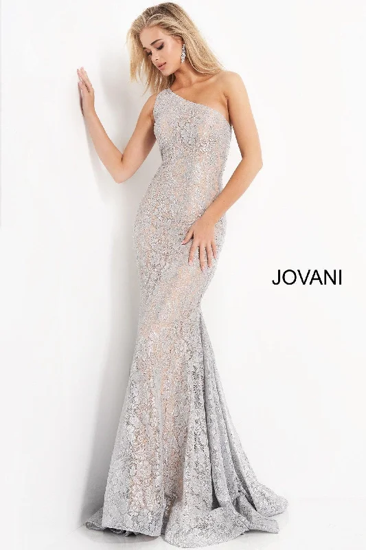 Jovani 00353 One Shoulder Long Prom Formal Lace Gown Sale Chic party dresses