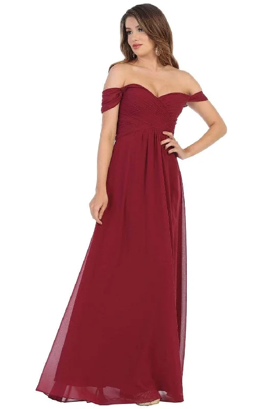 May Queen - MQ1711B Off Shoulder Chiffon A-Line Dress Stretchy unclassified dresses