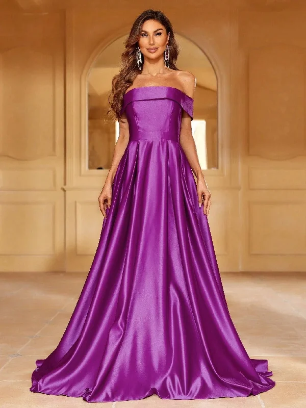 Off Shoulder Floor Length Satin A Line Dress High-end unclassified dresses