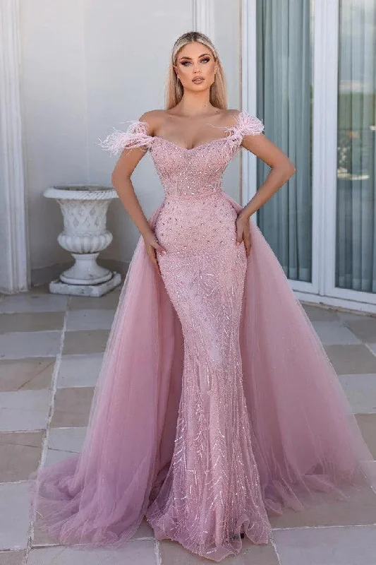 Portia and Scarlett PS23961 Long Feather Off Shoulder Prom Gown Summer party dresses