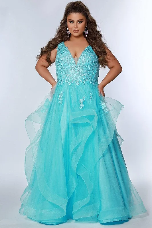 Sydneys Closet SC7347 Plus Size Long Sleeveless Prom Ball Gown Best party dresses for date night