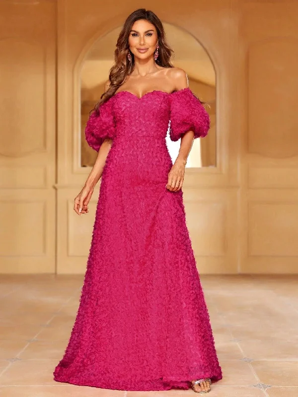 Textured Off-Shoulder Puff Sleeves Formal Dress Beach unclassified dresses