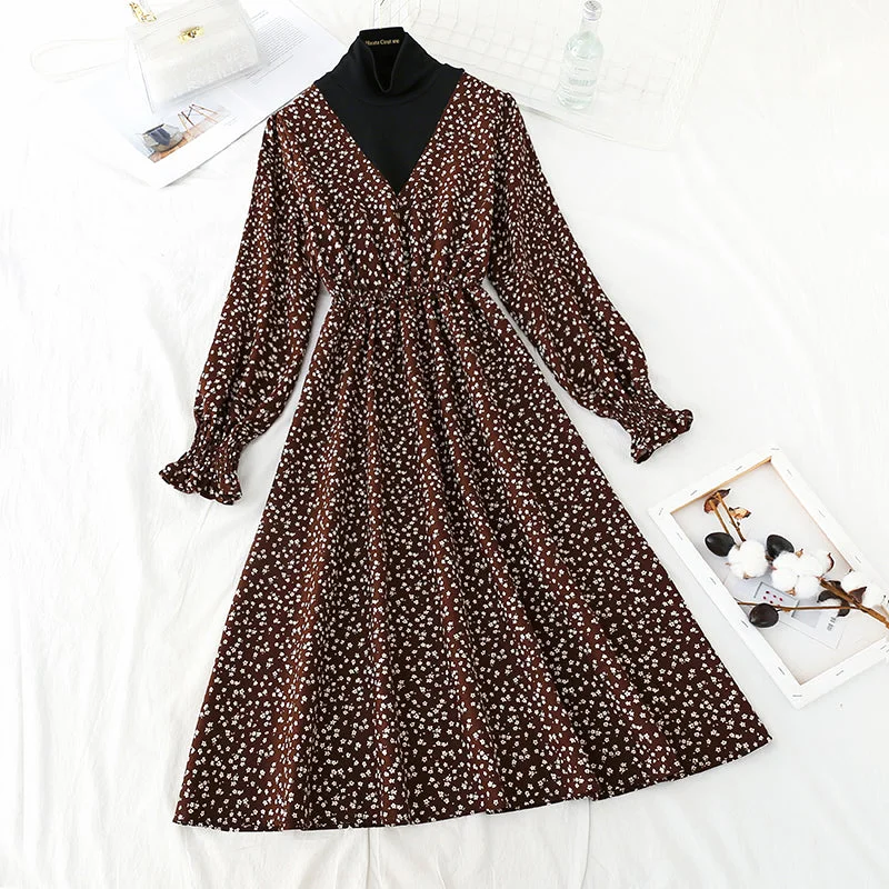 Corduroy floral dress with slim waist and vintage dress  4555 Cottagecore floral dresses