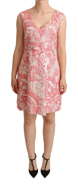 Elegant Pink Jacquard Floral Sheath Dress Wrap floral dresses