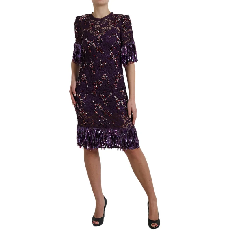 Elegant Purple Floral Lace Crystal Dress Tiered floral dresses