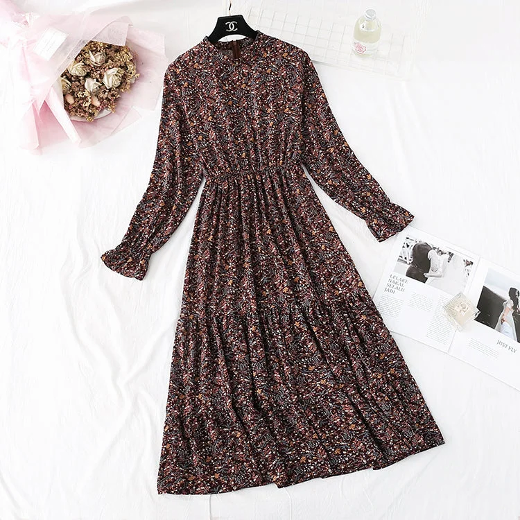 Floral dress French retro half high neck inside  4486 Best floral dresses for curvy figures