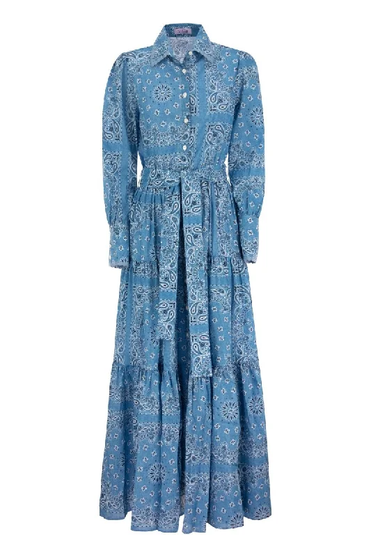 Long dress in patterned cotton blend Cotton floral dresses