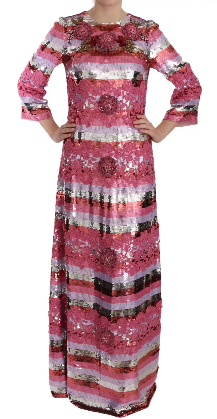 Pink Floral Sequined Crystal Gown Dress Boohoo floral dresses